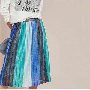 Anthropologie Maeve Sunburst Stripe Pleated Midi Skirt